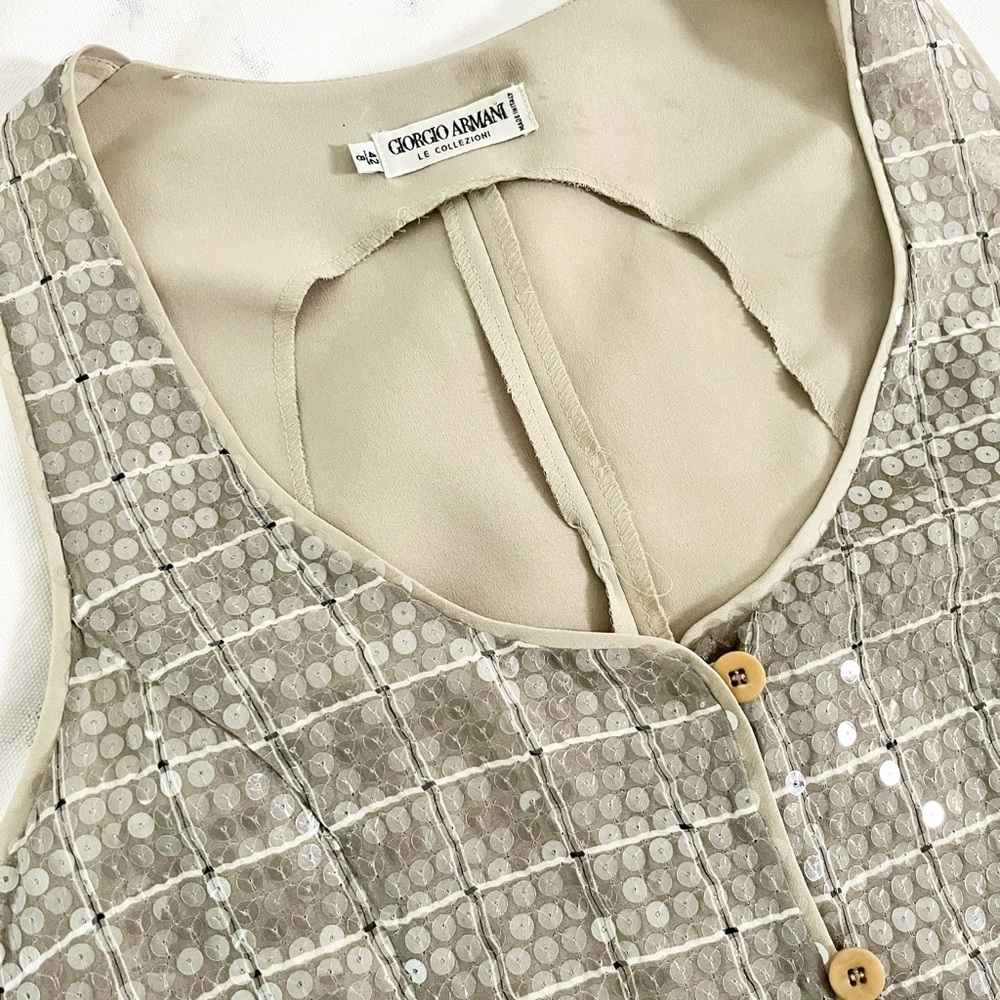 Giorgio Armani Beige Sequin Grid Tank Top - Picture 9 of 12